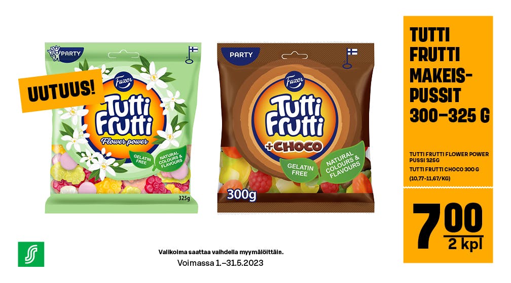 Tutti Frutti makeispussit 7 € 2 kpl