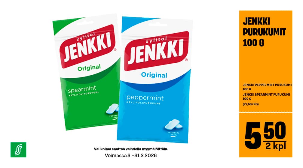 Jenkki-purukumit 2 kpl 5,50 €