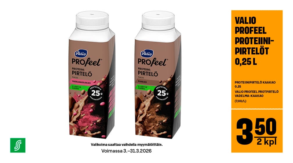 Valio Profeel -proteiinipirtelö 2 kpl 3,50 €