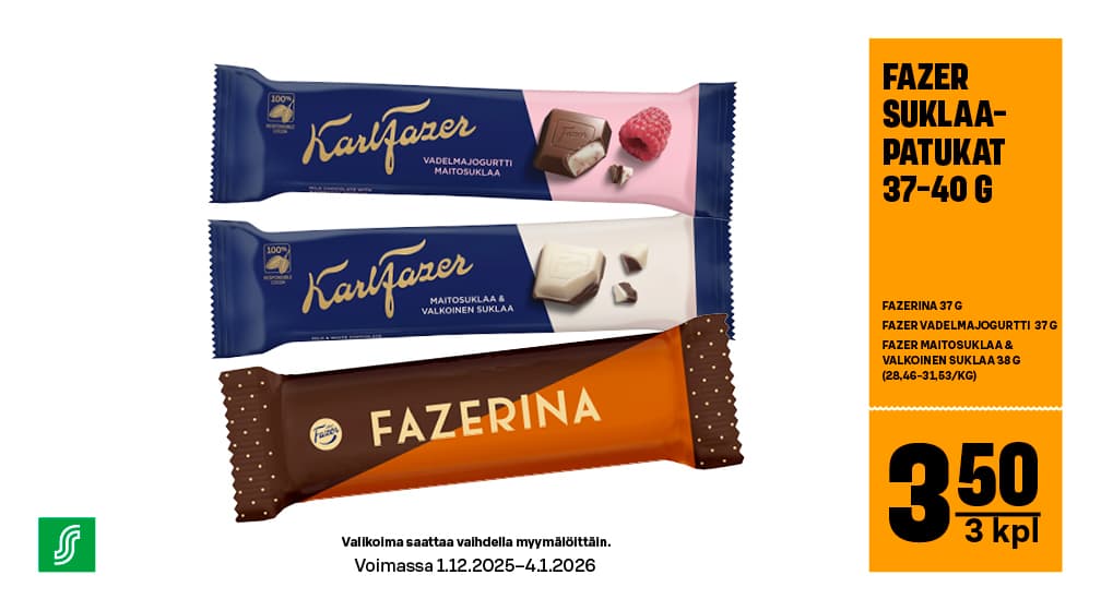 Fazer-suklaapatukat 37–40 g