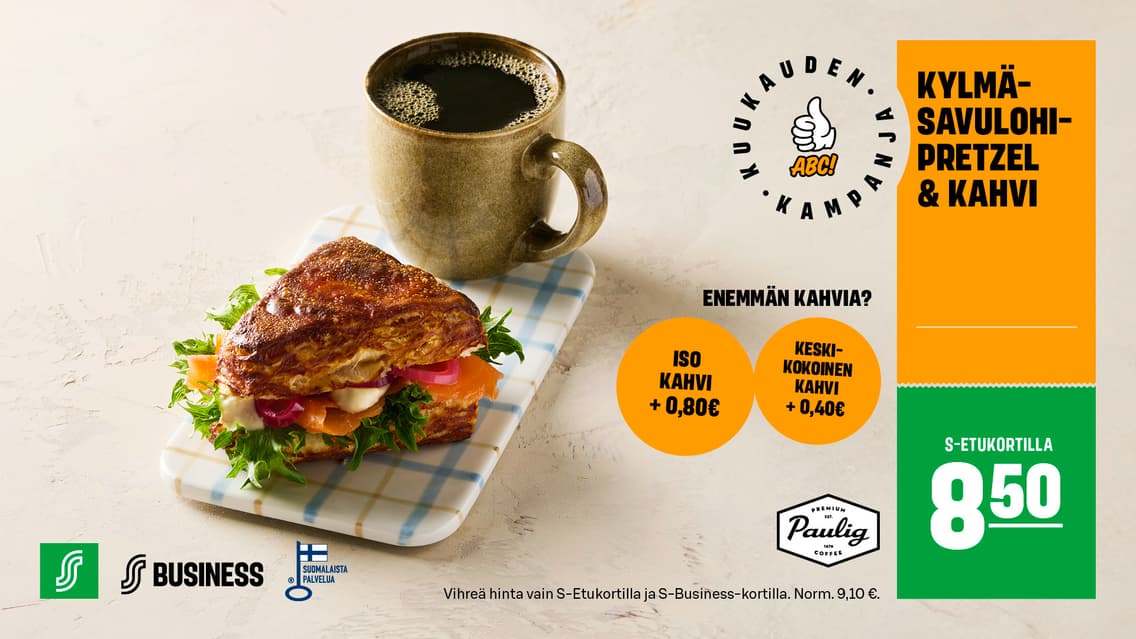 Kylmäsavulohipretzel ja kahvi