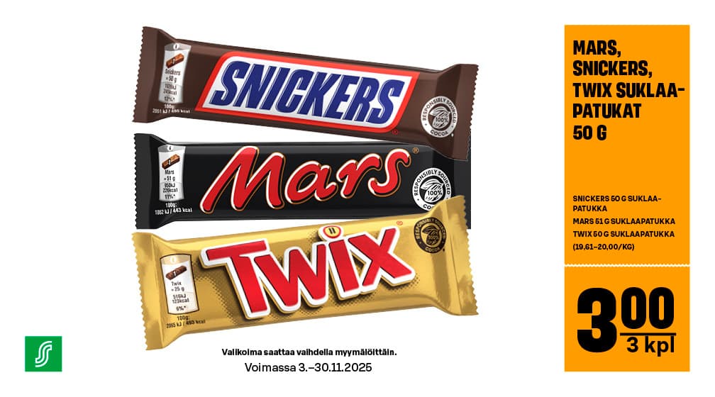 Snickers, Mars ja Twix